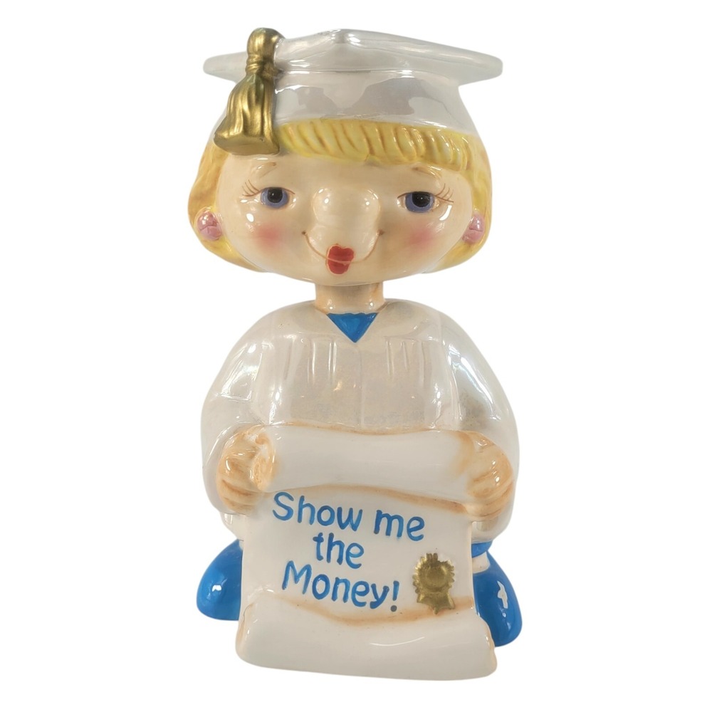Bobble Buddy Show Me the Money Bank Ceramic Girl Graduate